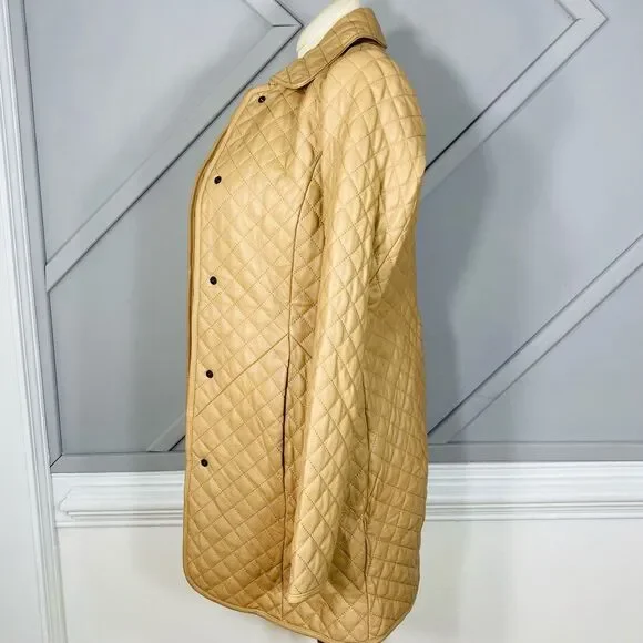New Neiman Marcus Leather Collection Quilted Lamb Leather Trench Coat Neutral Ca - Picture 4 of 10